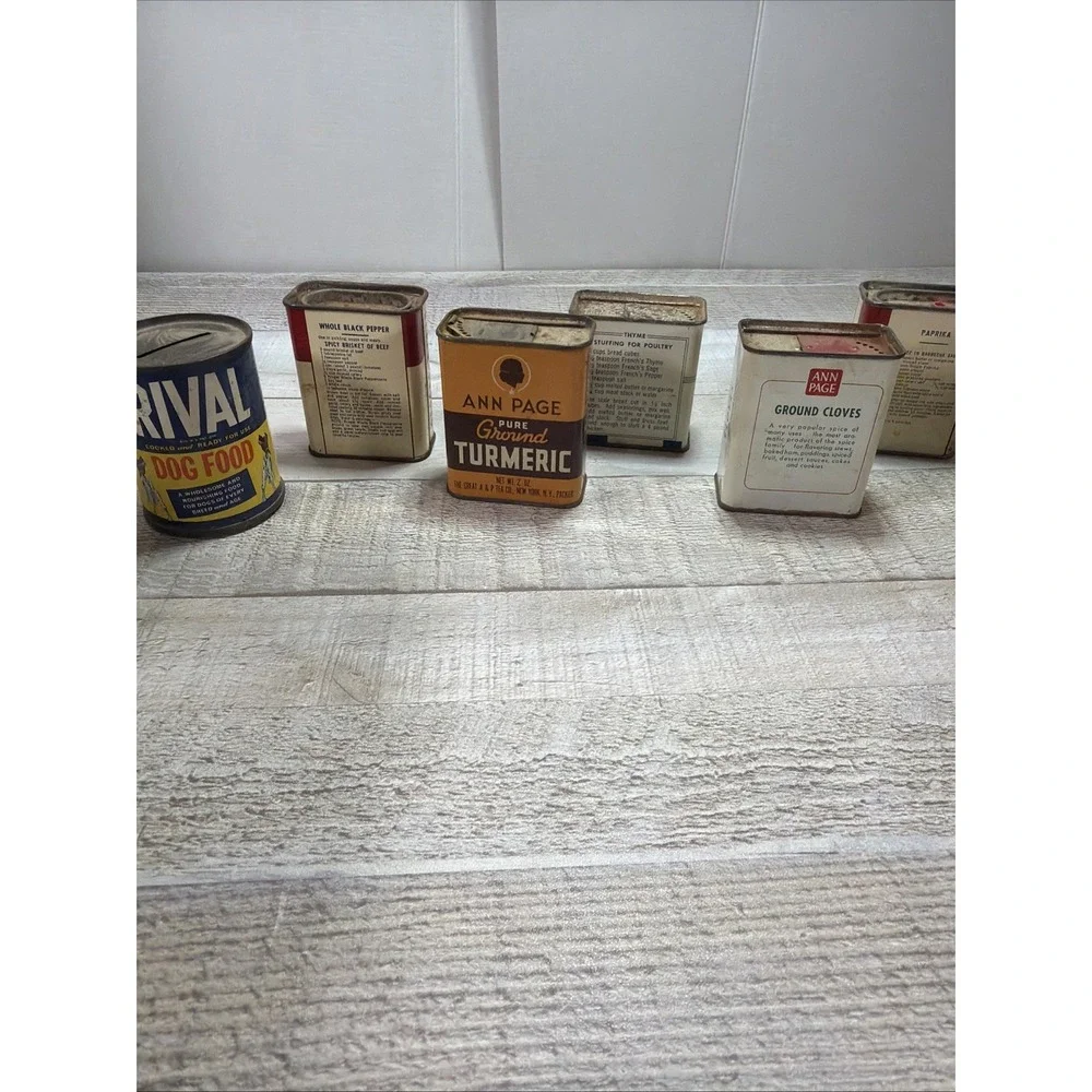 Lot of 8 Vintage Spice Tins Durkee Ann Page Kroger French's Advertising Kitchen